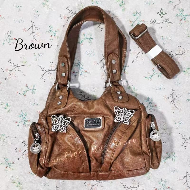 Women's Y2K Vintage Motorcycle Shoulder Bag Fashion Soft PU Chains Multiple Pockets Tote Bags Moto Style Messenger Crossbody Bag