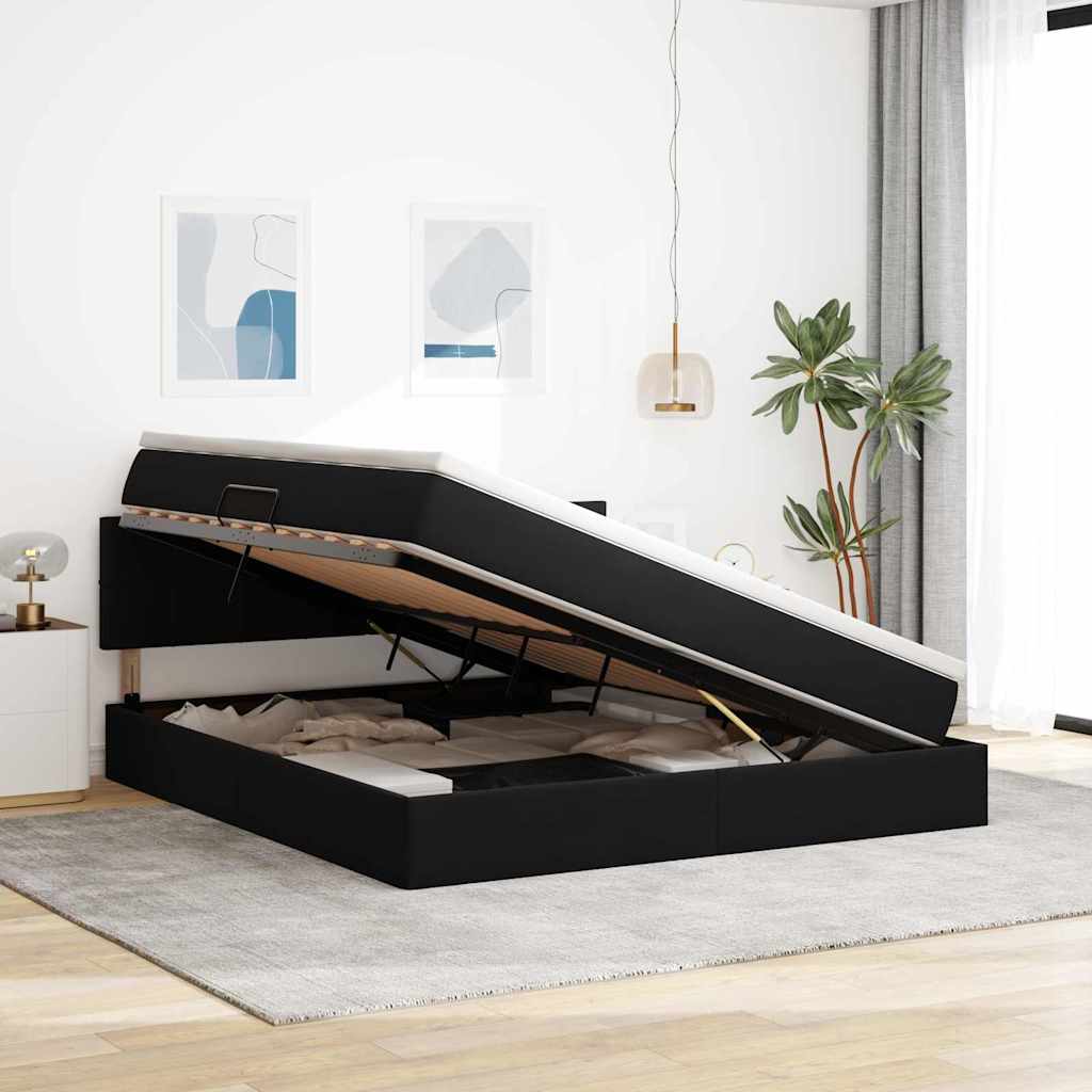 LED Storage Bed with Mattress Black 160 x 200 cm Velvet