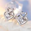 Серьги-пусеты из стерлингового серебра S925 в корейском стиле в форме сердца с цирконом для женщин