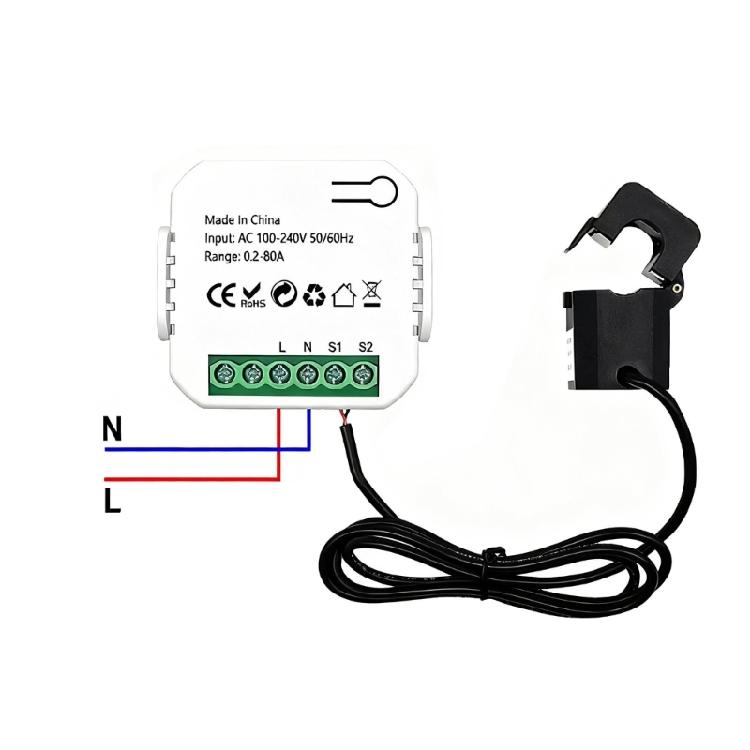 1 Channel Energy Meter 80A Current Voltage Changer Clamp Electricity Statistics Monitoring Device for Home Voice Control