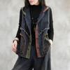Spring Women's Fashion Splicing Loose Retro Hooded Denim Vest