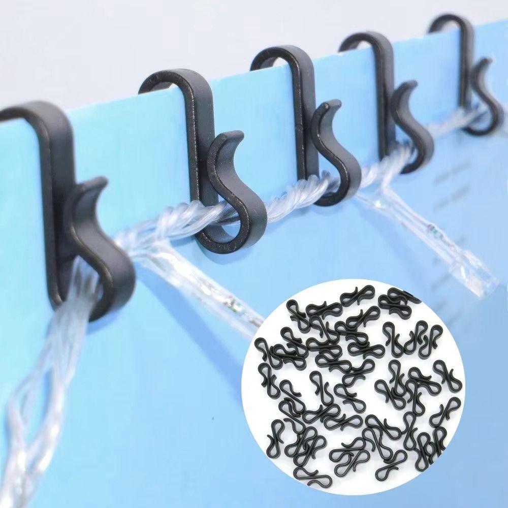 50pcs Multifunctional S-shaped Light String Hook Clip Firm Gutter Hooks Plastic Black/White Elastic Tightening Hooks Christmas