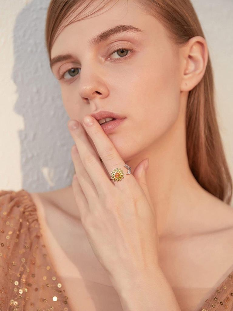 Women's Sunflower Diamond Bee Rotating Anti-stress Open Ring