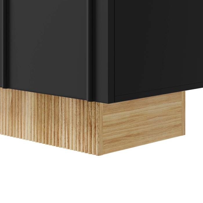 Buffet bas - LEMONBEST - Buffet 4 portes 160 cm - Noir - Aspect bois - Contemporain