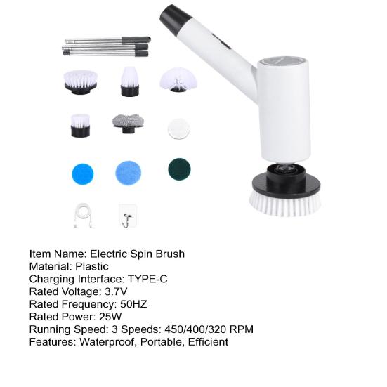 Электрическая вращающаяся щетка для уборки, беспроводная, с 9 насадками, 3 скорости, водонепроницаемая щетка для душа с удлинительной ручкой для ванны, плитки, пола, автомобиля
