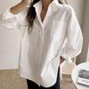 Women's White Long Sleeve Versatile Loose Fit Mid-Length Shirt, 2025 Korean Design, Spring Collection