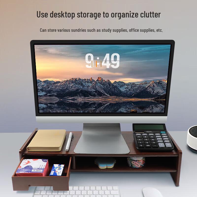 Beifang Dual-Layer Bamboo Monitor & Laptop Riser with Storage Drawer
