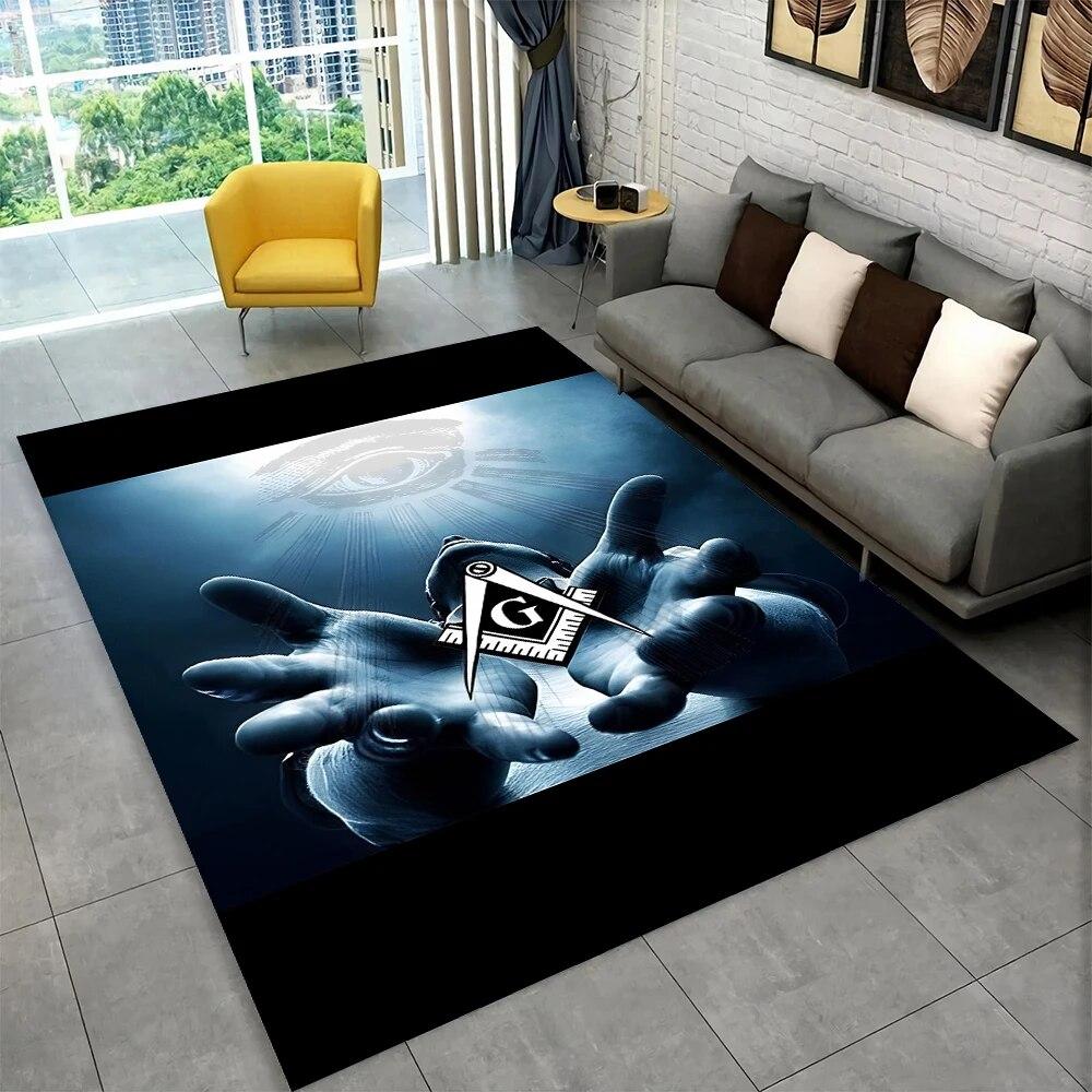3D Freemason Masonic Illuminati Ring Area Rug,All Seeing Eye Carpet Rug for Living Room Bedroom Doormat Decor,Non-slip Floor Mat