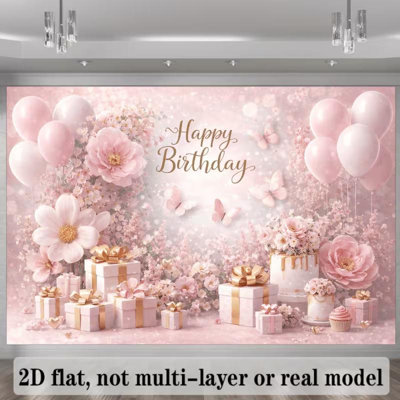2D Spring Floral Butterfly Happy Birthday Backdrop Banner Party Decoration