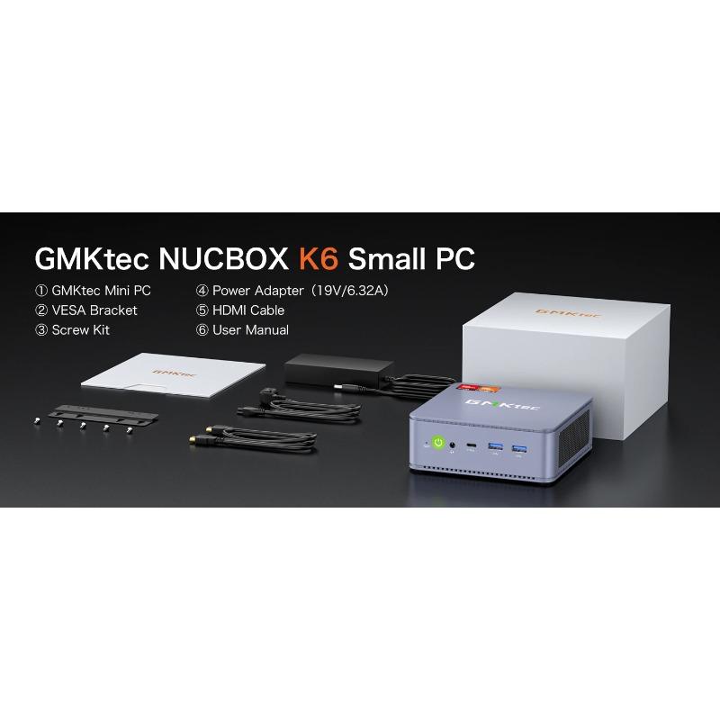 GMKtec K6 Mini PC AMD R7-7840HS 8C/16T 16 Go RAM 512 Go PCIe 4.0 SSD Mini ordinateur de bureau Fenêtre 11 Pro WiFi 6E/BTstimule Type-C