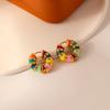 French Romantic Retro Enamel Round Gold Color Ear Buckle  New Hoop Earrings for Womens Fashion Luxury Jewelry