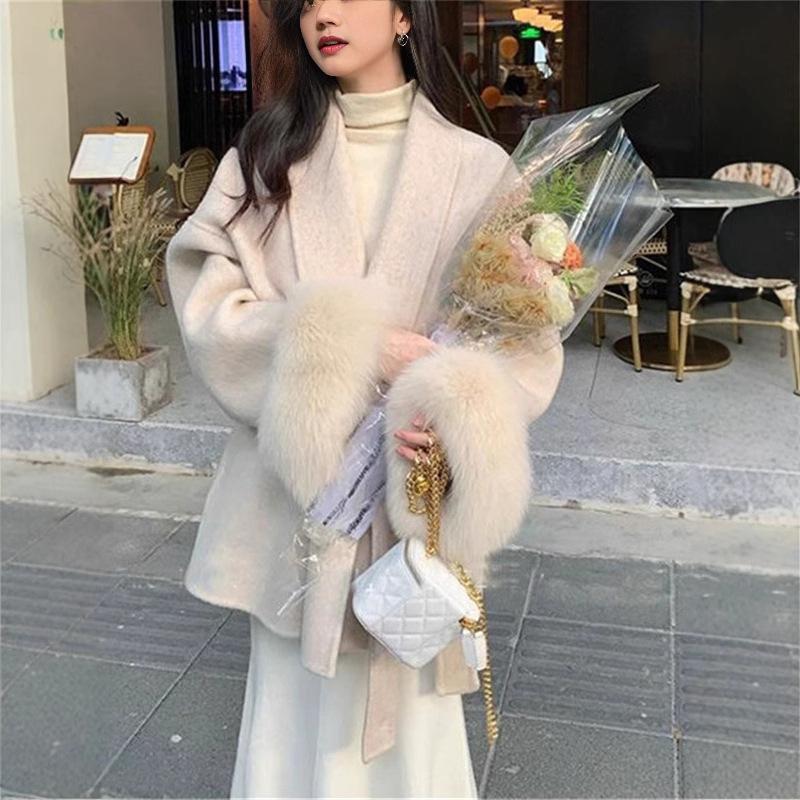 New Autumn and Winter Double-sided Cashmere Coat for Women Fox Fur High-end Cloak Woolen Coat for Women