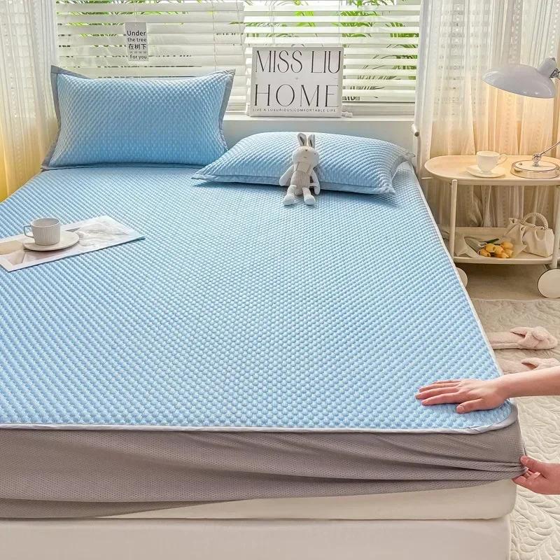 Летний холодильник-холодильник из латекса, комплект простыней, мягкий коврик для кондиционирования воздуха, юбка-кровать, моющийся однотонный противоскользящий защитный чехол для матраса