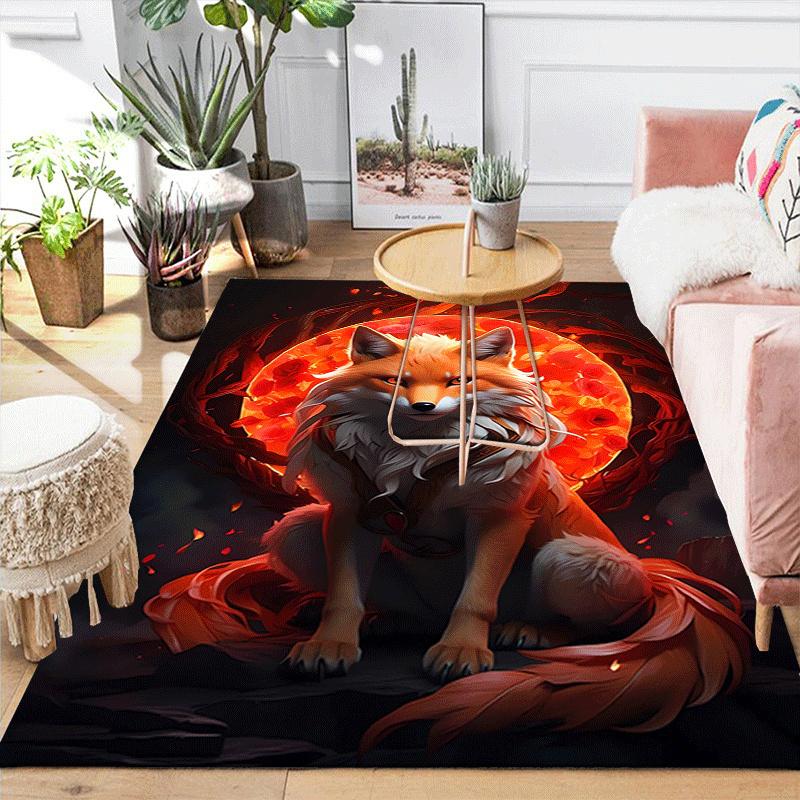 1pc Scary fox Print Design Area Rug - Soft, Anti-Slip, and Durable Gaming Room Decor for Bedroom