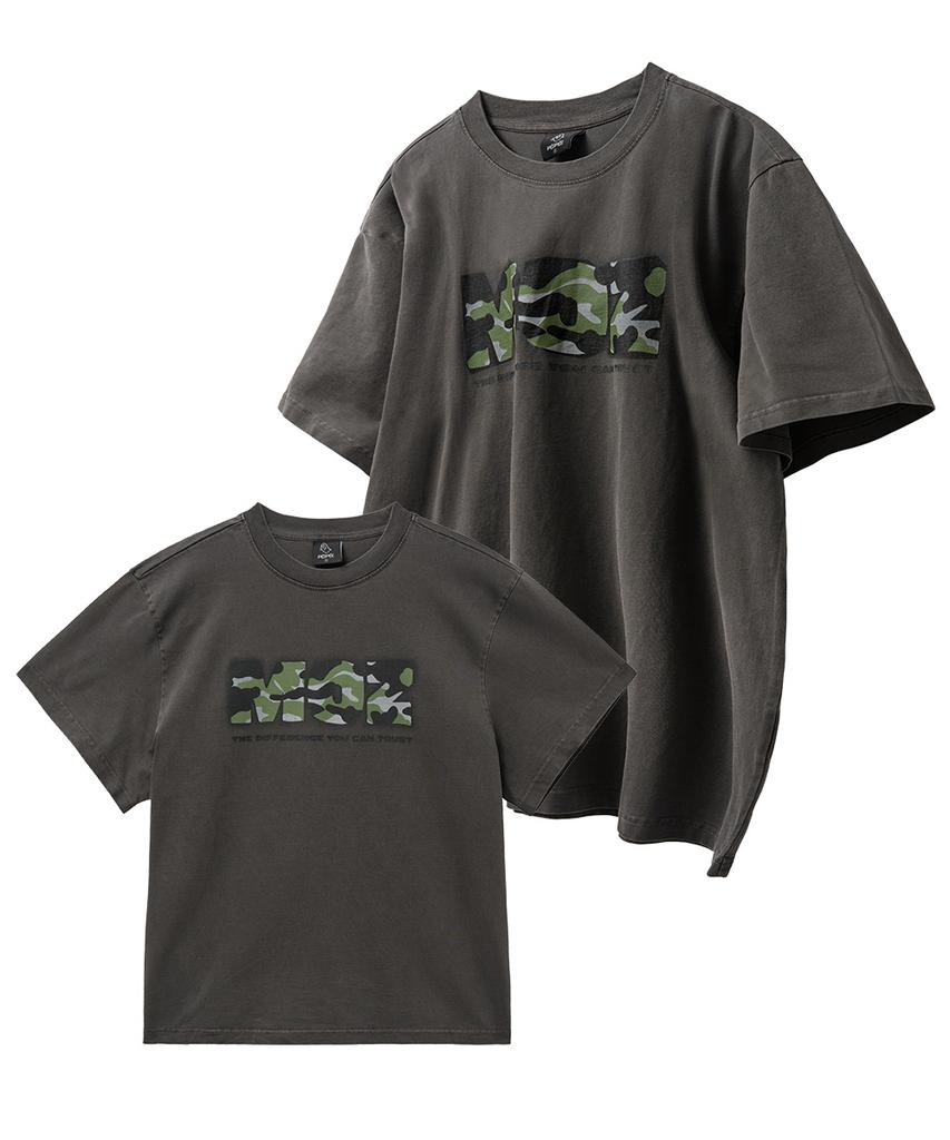MOZMOZ Camo Logo 2-Type Pigment Short Sleeve T-Shirt Charcoal