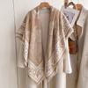 Fashionable Retro European-Style Flowery Large Square Scarf Double-Sided Women'S Imitation Cashmere Warm Scarf Simple And Versatile