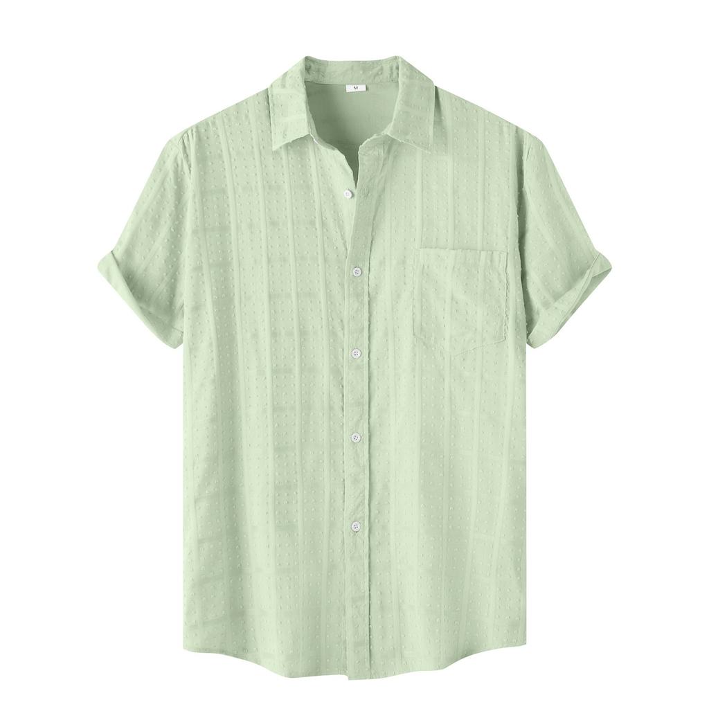 Men's Casual Single Pocket Striped Solid Color Short Sleeve Single Breasted Lapel Shirt