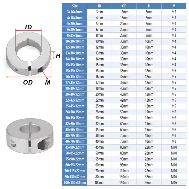 2Pcs High Quality Smooth Body Aluminum Alloy Linear Motion Clamp Precision Split Shaft Collars With Screws