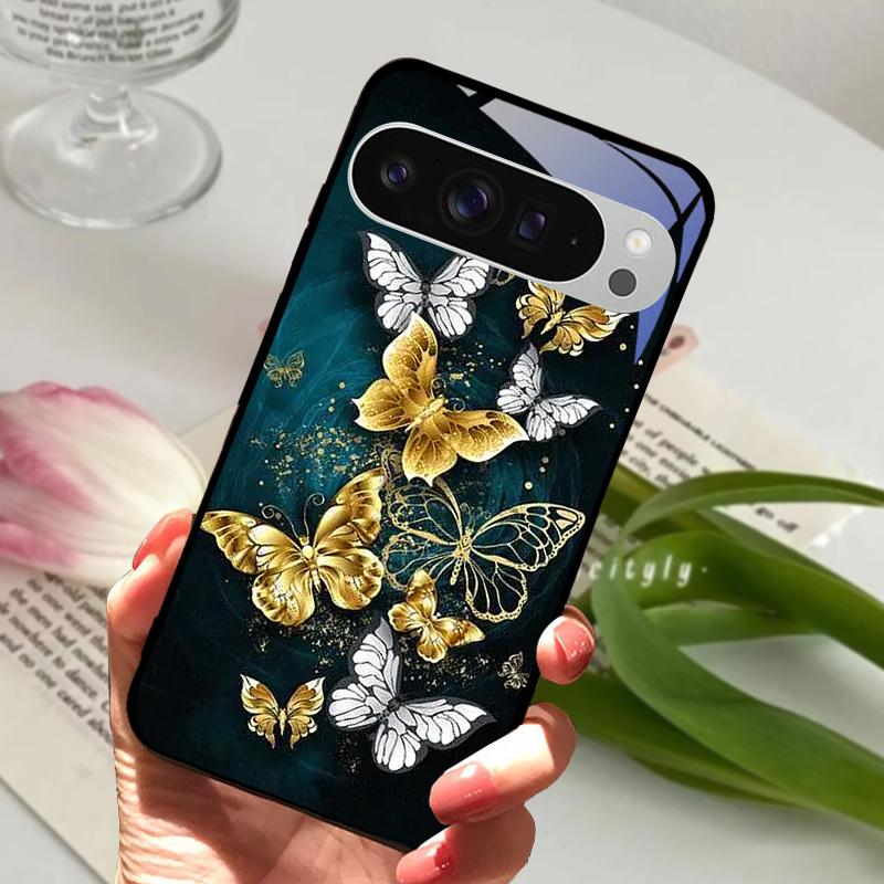 Модный Стеклянный Чехол для Google Pixel 8a Чехол Pixel8 Pro Жесткий ПК Закаленное Стекло Черный Чехол для Телефона Для GOOGLE PIXEL 8 Защитные Чехлы