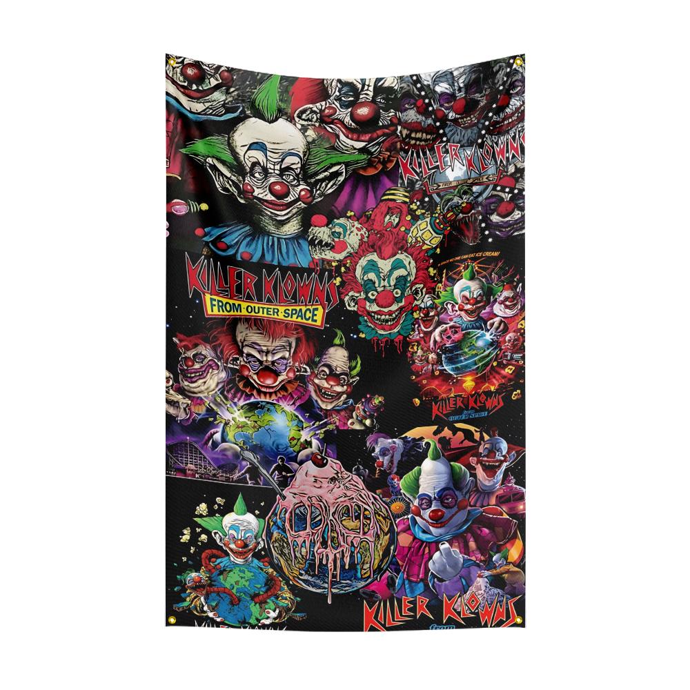3x5 Ft Kkillers Clowns Flag Classic Horror Movie Flag Halloween Wall Hanging Banner Decor Movie Poster Outer Space