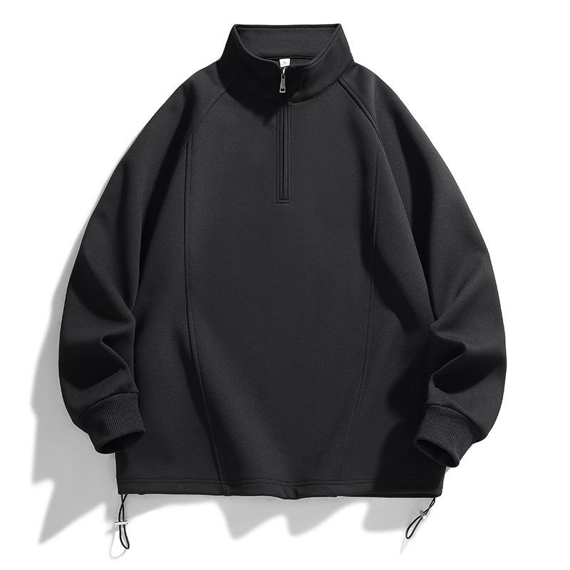 Пуловер на молнии с длинным рукавом, однотонный, с высоким воротником, на кулиске, спортивный, повседневный, свободный топ для мужчин
