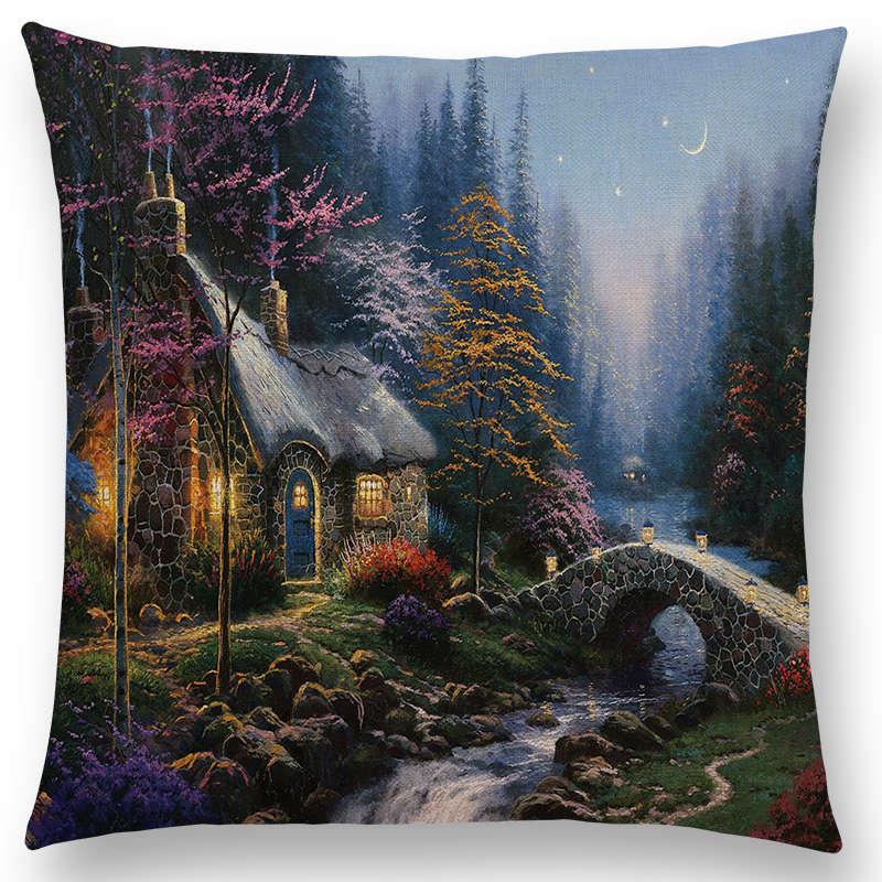 Домашний декор деревенская картина маслом чехол для подушки красивый пейзаж замок маяк диван подушка спальня