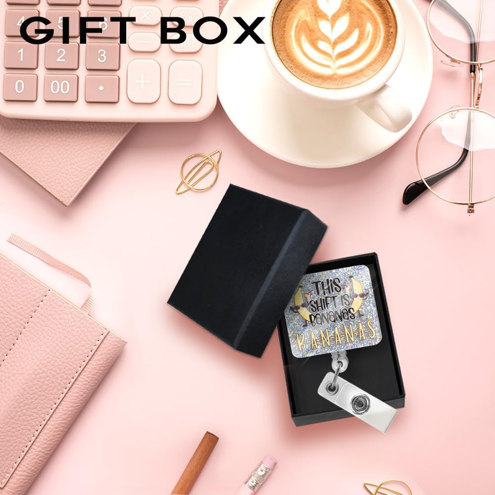 This Shift is Bananas Funny Glitter Badge Reel, Retractable Badge Holder for Nightshift Nurse Registered Nurse Doctor, Nurse Day Gift for ER EMT