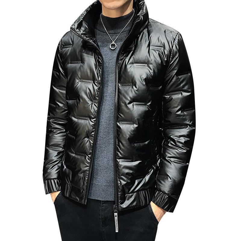 Men's Plus Size Glossy Stand-up Collar Jacket Short Lined Jacket Lined with Cotton Winter Warm Jacket Thickened Warm Tops