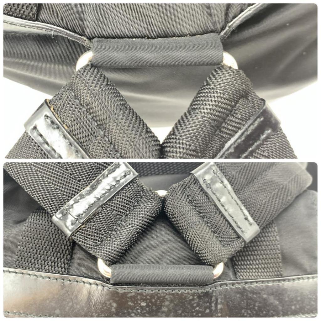 Prada Ткань Нейлон Рюкзак Рюкзак Daypack Кожа Черный Женский Треугольная Пластина с Логотипом