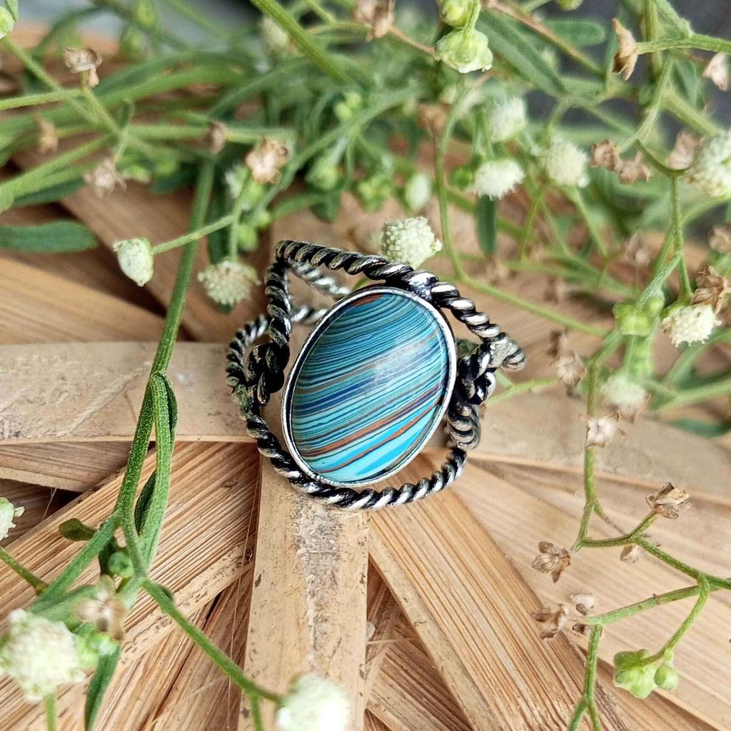 Rainbow Calsilica Gemstone 925 Sterling Silver Plated Adjustable Ring Jewelry NST-J2H21365