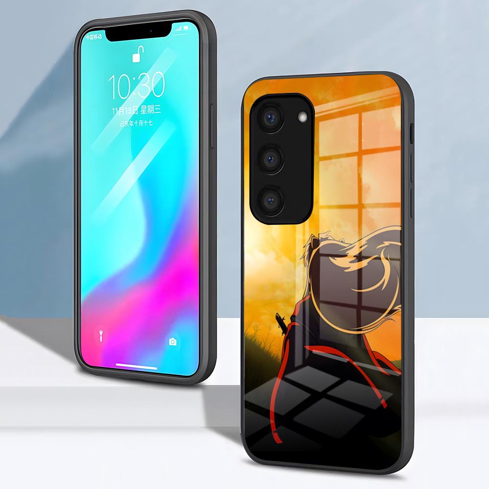 Чехол для телефона Аниме И-Инуяша Для Samsung S26 S25 S24 FE S23 S22 S21 Plus S20 Ultra Note20Ultra Черная Стеклянная Крышка