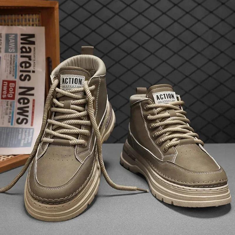 Мода Мода Мужские ботинки Высокие повседневные кроссовки Обувь для мужчин Дизайнерские Нескользящие Ботильоны Уличные Толстая подошва Мужские Рабочие ботинки