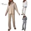 2 шт./комплект женский топ брюки костюм высокий воротник длинные рукава однотонный трикотажный спортивный свитшот эластичный пояс широкие брюки фитнес-наряд осень