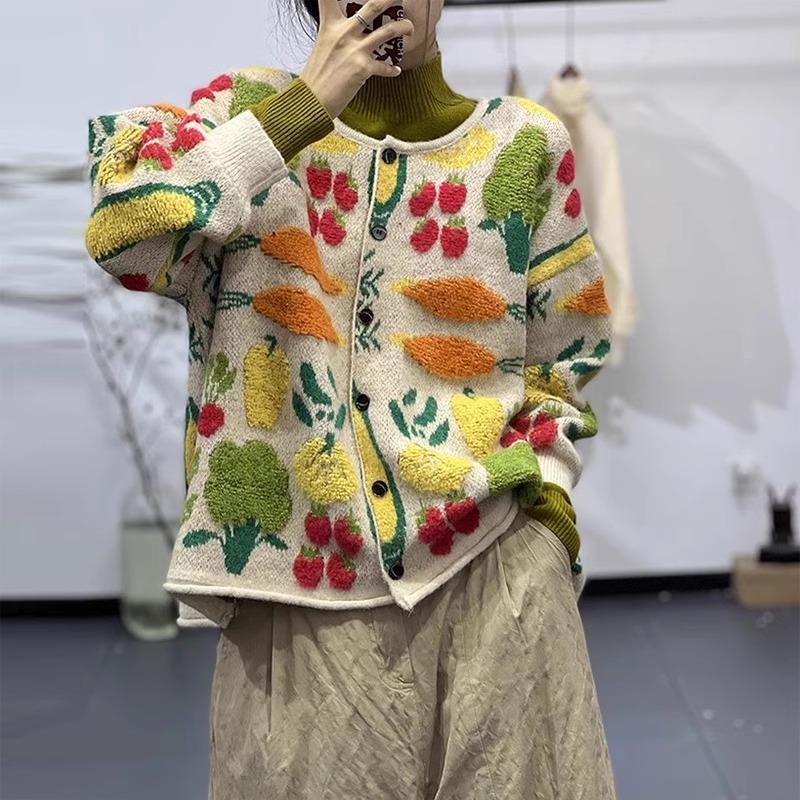 Зима Новинка Плюс Размер Осень Женщины Цветочные Пуговицы Свитера Куртка Вязание Мода Зеленый Оверсайз Повседневный Стиль Свободный Кардиган Свитер