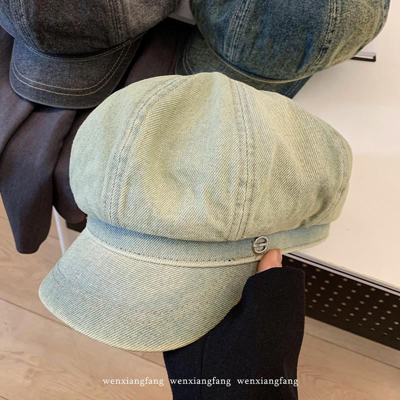 Отдел старых потертых джинсовых беретов, женская весенне-осенняя универсальная шляпа с большой окружностью головы, показывающая лицо, маленькая шляпа