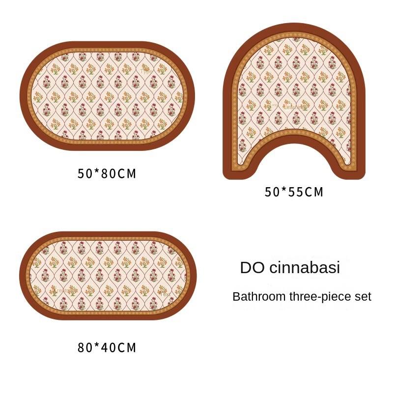 Коврик для пола в стиле ретро для ванной комнаты с диатомовой грязью, состоящий из трех частей, U-образный коврик для унитаза, впитывающий нескользящий коврик для ног, коврик для входной двери