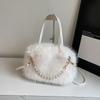 Winter Fashion Faux Fur Crossbody Bags for Women's Gift, Pearl Chain Decor Shoulder Bag, Ladies Handbags Top-handel Bag CLE