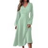 Women's  And Winter Casual Fashion V-neck Long Sleeve Solid Color Long Dress
