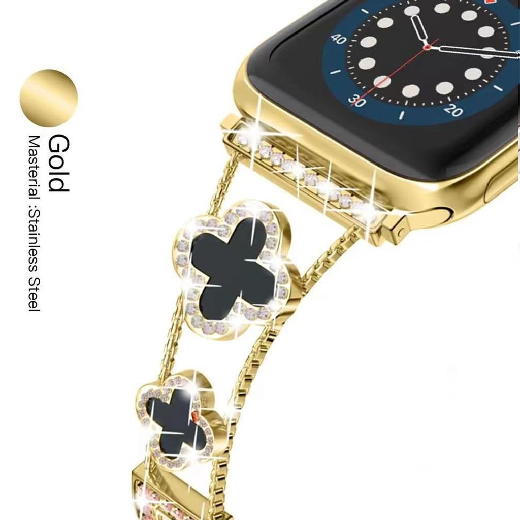 Luxury Style Four-leaf Clover Watch Band For Apple Watch metal with diamonds For iWatch watch bands, high-end luxury Design
