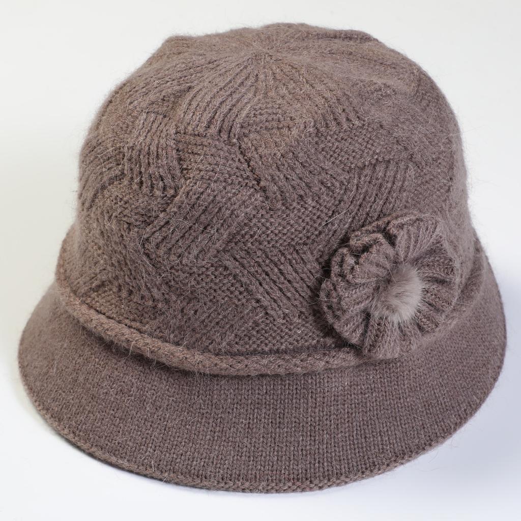 New Women's Knitted Bucket Hat Autumn and Winter Flowers Fashion Plus Velvet Thick Warm Hat