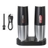 Электрическая мельница для соли и перца, набор, черная и серебристая, автоматическая мельница для перца, регулируемая степень помола, светодиодная подсветка