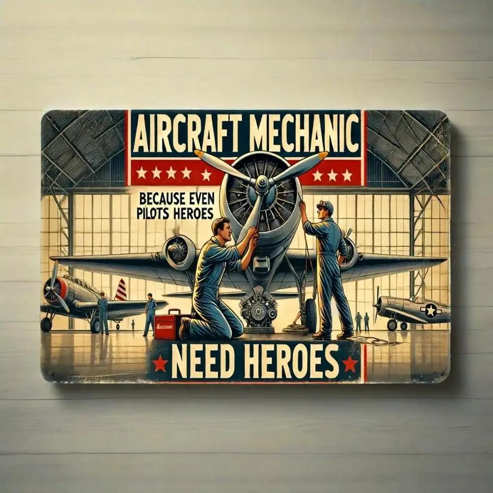 "АэроГардиан Про": Винтажная алюминиевая табличка «Авиамеханик» | Настенное искусство военной авиации для ангаров и зон технического обслуживания"