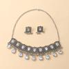 Квадратные капли воды, популярные ювелирные изделия, ретро-этническое ожерелье с драгоценными камнями, серьги с бахромой, комплект из двух предметов