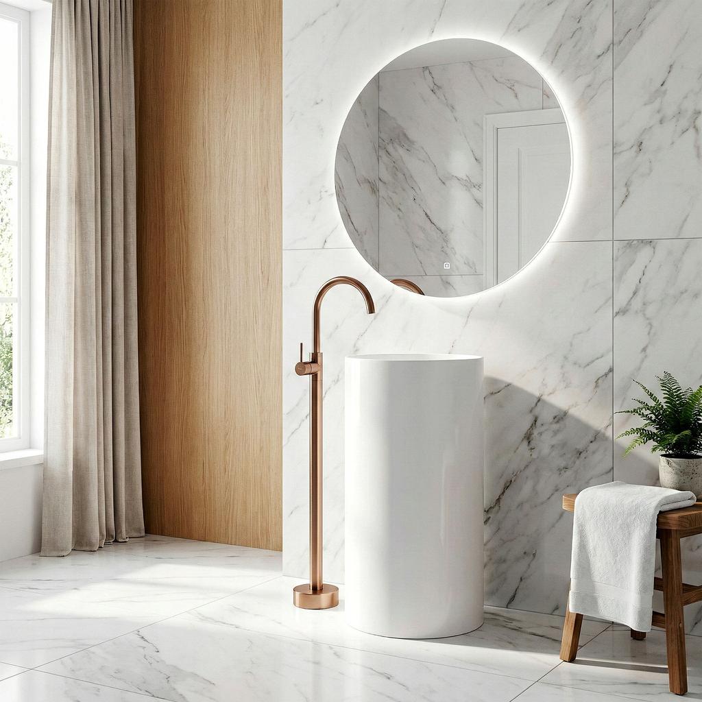Lungo Freestanding Brushed Copper Floor Washbasin Tap