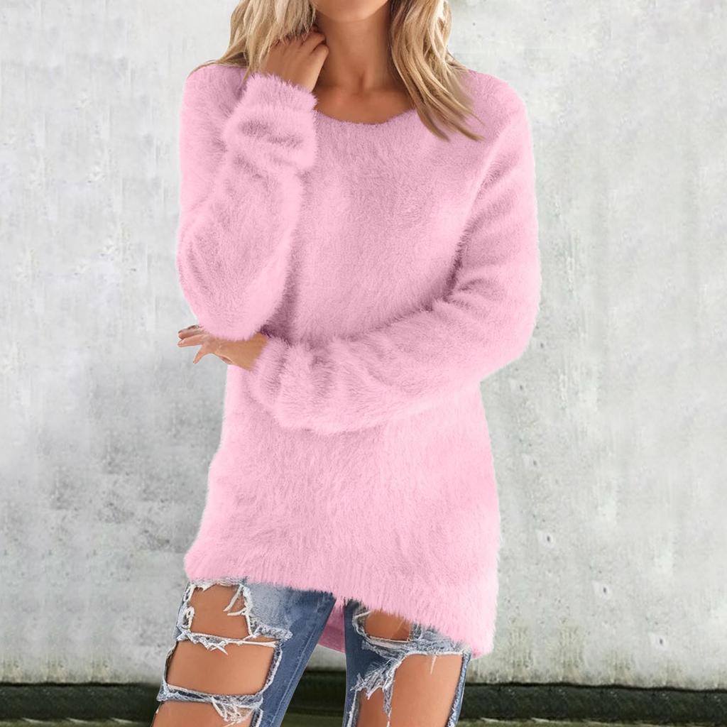 Womens Cute Sweaters Casual Crewneck Fleece Pullover Long Sleeve Thermal Soft Fuzzy Sweater Winter Clothes