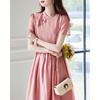 Elegant A-stitch Dress for Summer New Commuter Stand Collar Button Dress for Women Mid-length