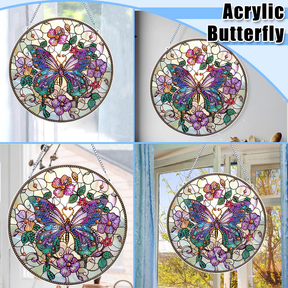 Butterfly Wall Art Decor Round Hanging Sign Decorative Acrylic Plate Welcome Decoration Pendant R8E7