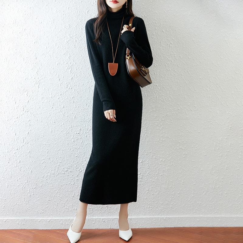 Women Sweater Dress 100% Wool MODERN NEW SAGA Turtleneck Knit Long Pullover Winter Jumpers Wool Long Dress Female