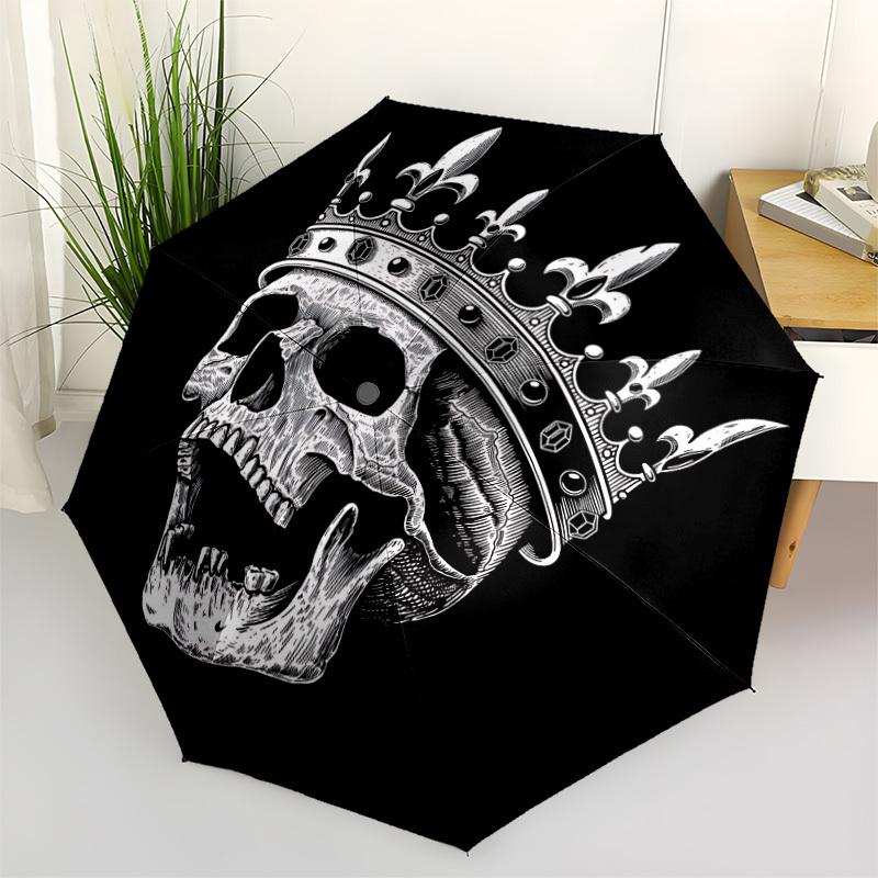 1pc King Skull Automatic Open/Close Umbrella, Portable Folding Umbrella, Compact Travel Umbrella for123