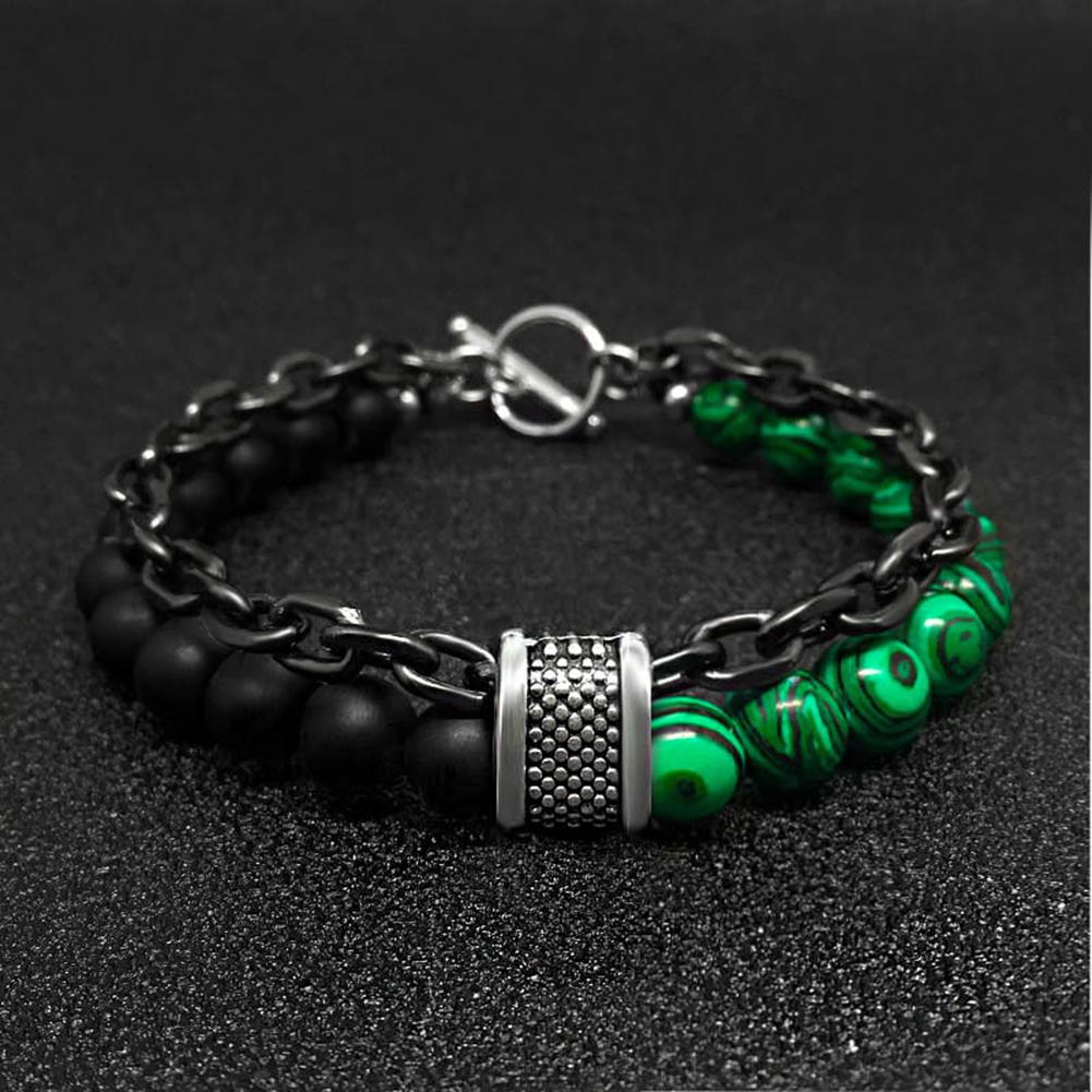 Нержавеющая сталь мужские двухслойные бусины браслет стек тигровый глаз камень браслет цепи